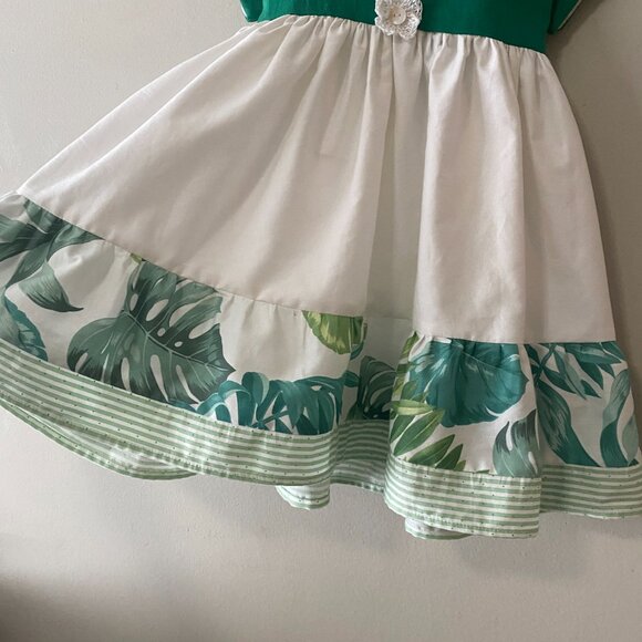 Handmade Children's Green White Linen Viscose Cotton Crochet Flower Dress - Picture 13 of 14